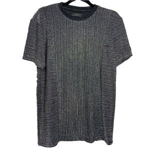 ZARA mens black silver metallic striped short sleeve shirt